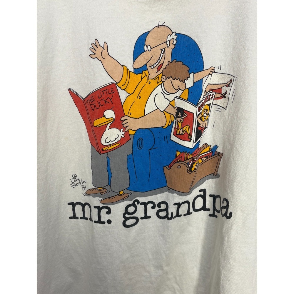 Mr. Grandpa Jim Benton Art T-Shirt Mens White XL Vintage Fruit Of The Loom 90s